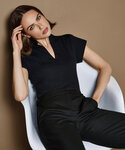 Women's corporate short-sleeved top v-neck mandarin collar (regular fit)