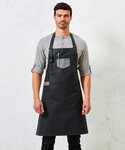 Division waxed-look denim bib apron with faux leather