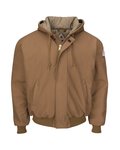 Insulated Brown Duck Hooded Jacket with Knit Trim