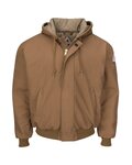 Insulated Brown Duck Hooded Jacket with Knit Trim - Tall Sizes